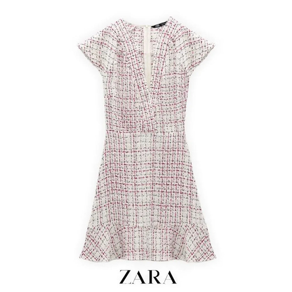ZARA | Pink & Cream | TEXTURED WEAVE DRESS WITH RUFFLE 8819/118 - Picture 2 of 11